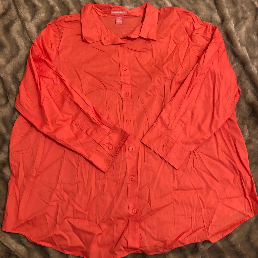 Woman Within Coral Button Down Shirt 3X